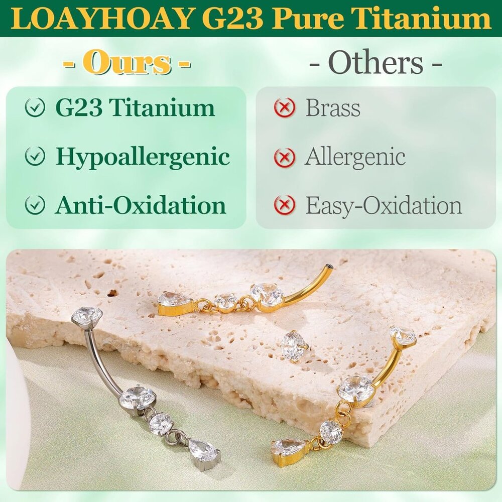 Titanium Dangle Belly Button Ring Cz Teardrop 6-1… - image 5